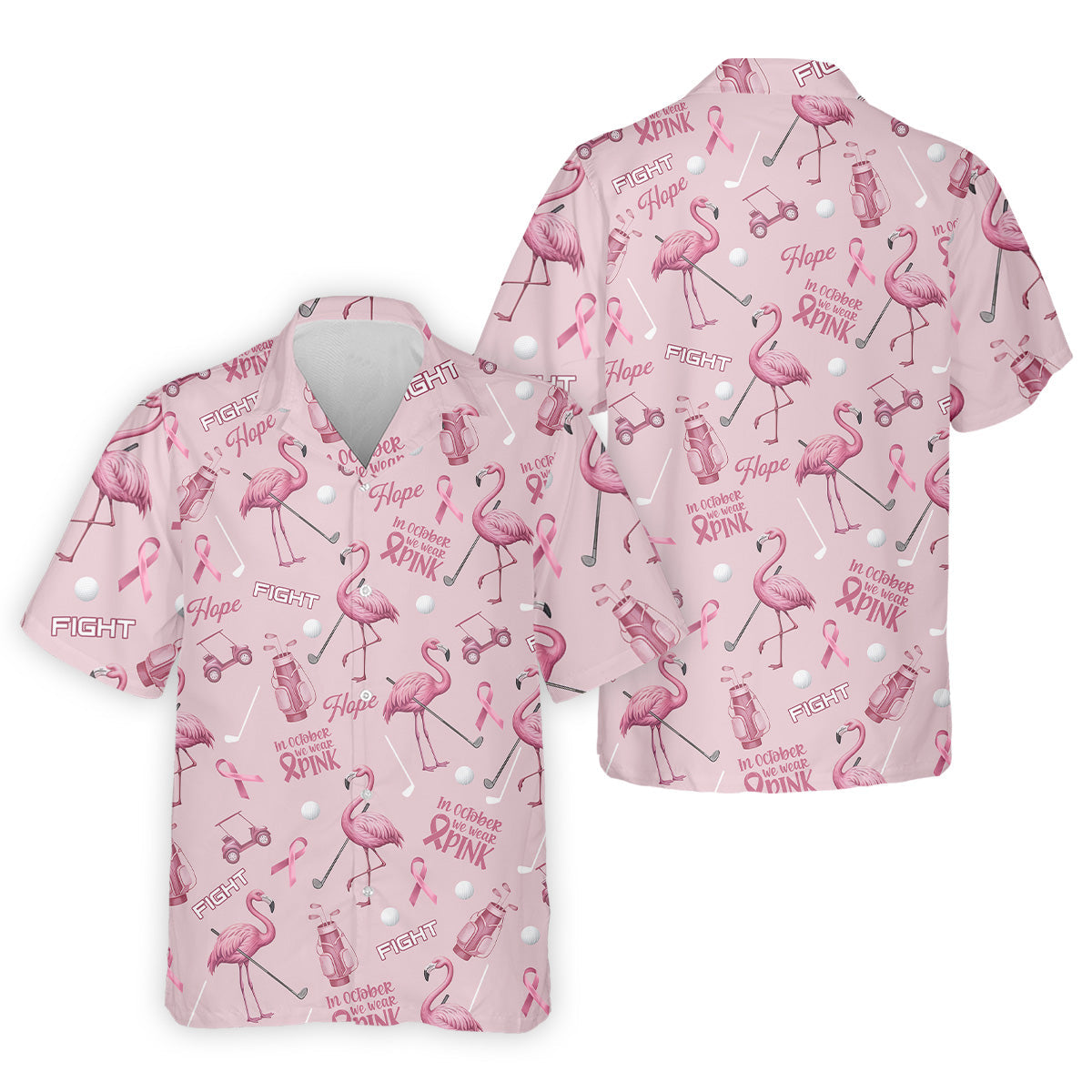 Funny Flamingo Pink Ribbon Men's Polo ShirtBreast Cancer Awareness Shirt, Golf Shirts For Men
