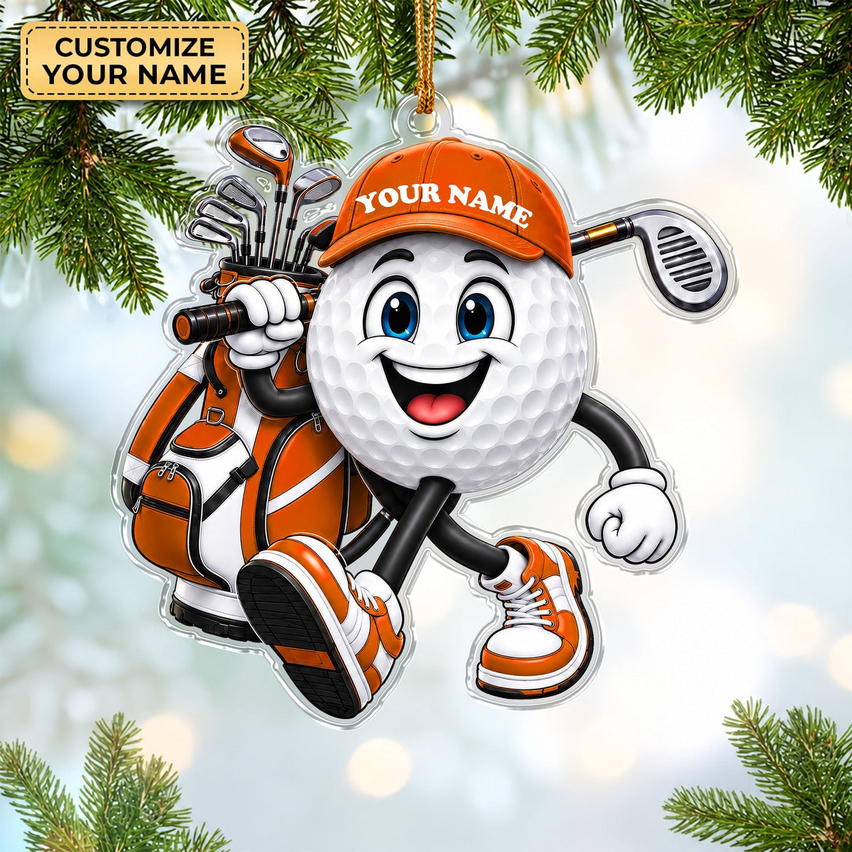 Custom Name Golf Ball And Club Acrylic Ornament, Golf Gifts, Christmas Decorations