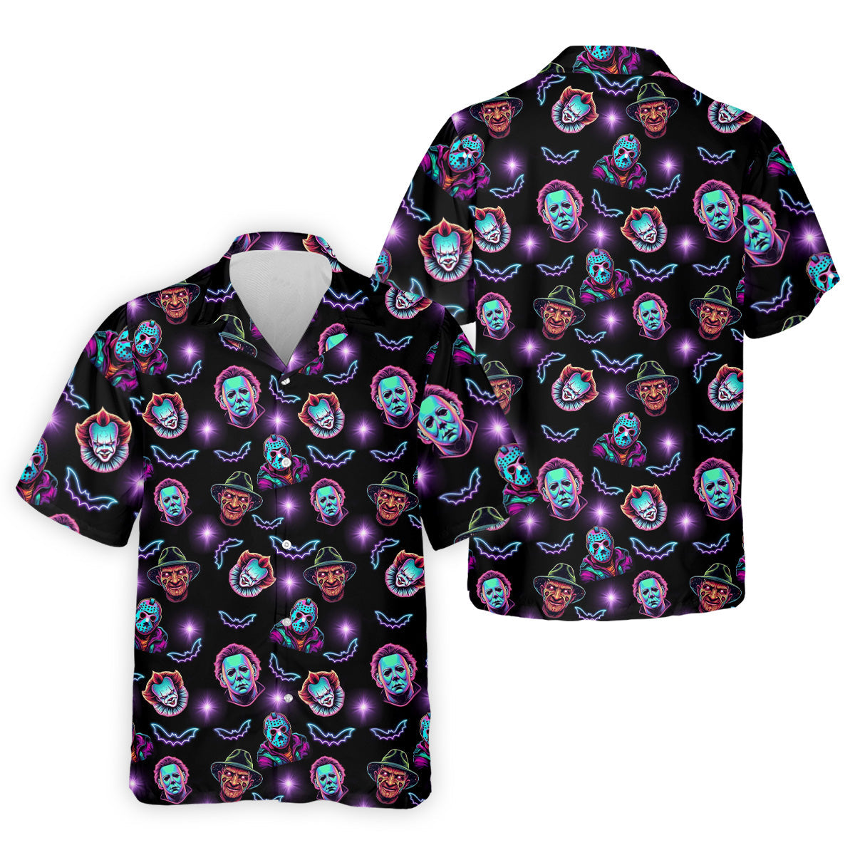 Funny Horror Movie Men's Golf Shirt, Horror Character Neon Shirt, Halloween Golf Shirt, Men Golf Gift