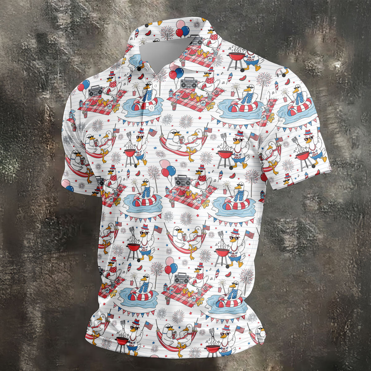Funny Patriotic Duck Summer Party Polo Shirt, Mens Golf Polo, Golf Shirts For Men