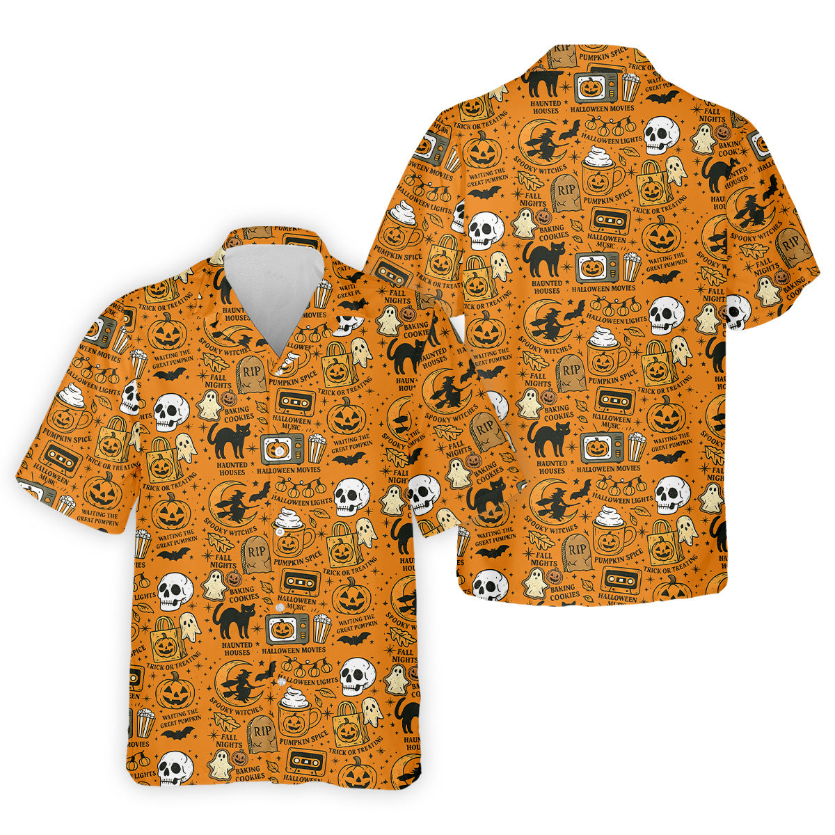 Orange Halloween Cat Golf Polo Shirt Halloween Theme Shirts, Mens Golf Polo Shirt Golfing Apparel