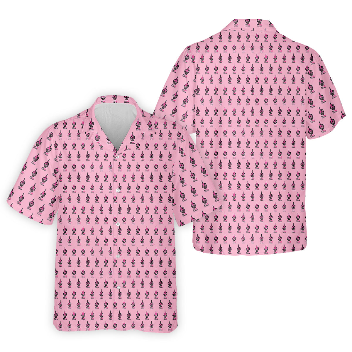 Funny Middle Finger Pink Men's Golf Shirt, Breast Cancer Golf Shirt, Fun Golf Shirts For Men