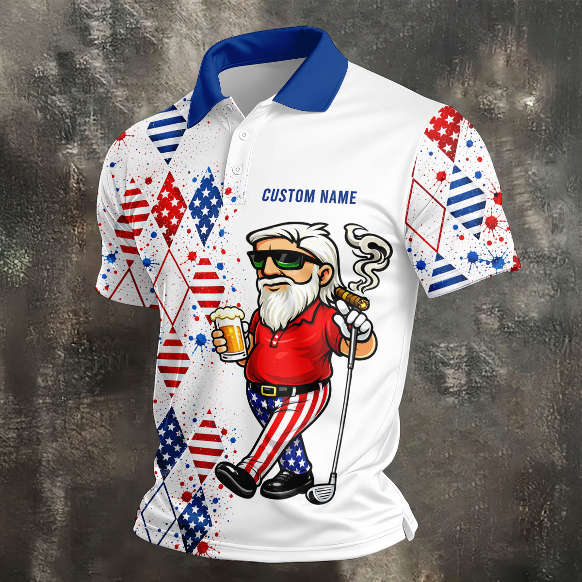 Patriotic Man Golf And Beer Argyle Pattern 4th Of July Golf Shirt, 250 Years Golf Shirts For Men
