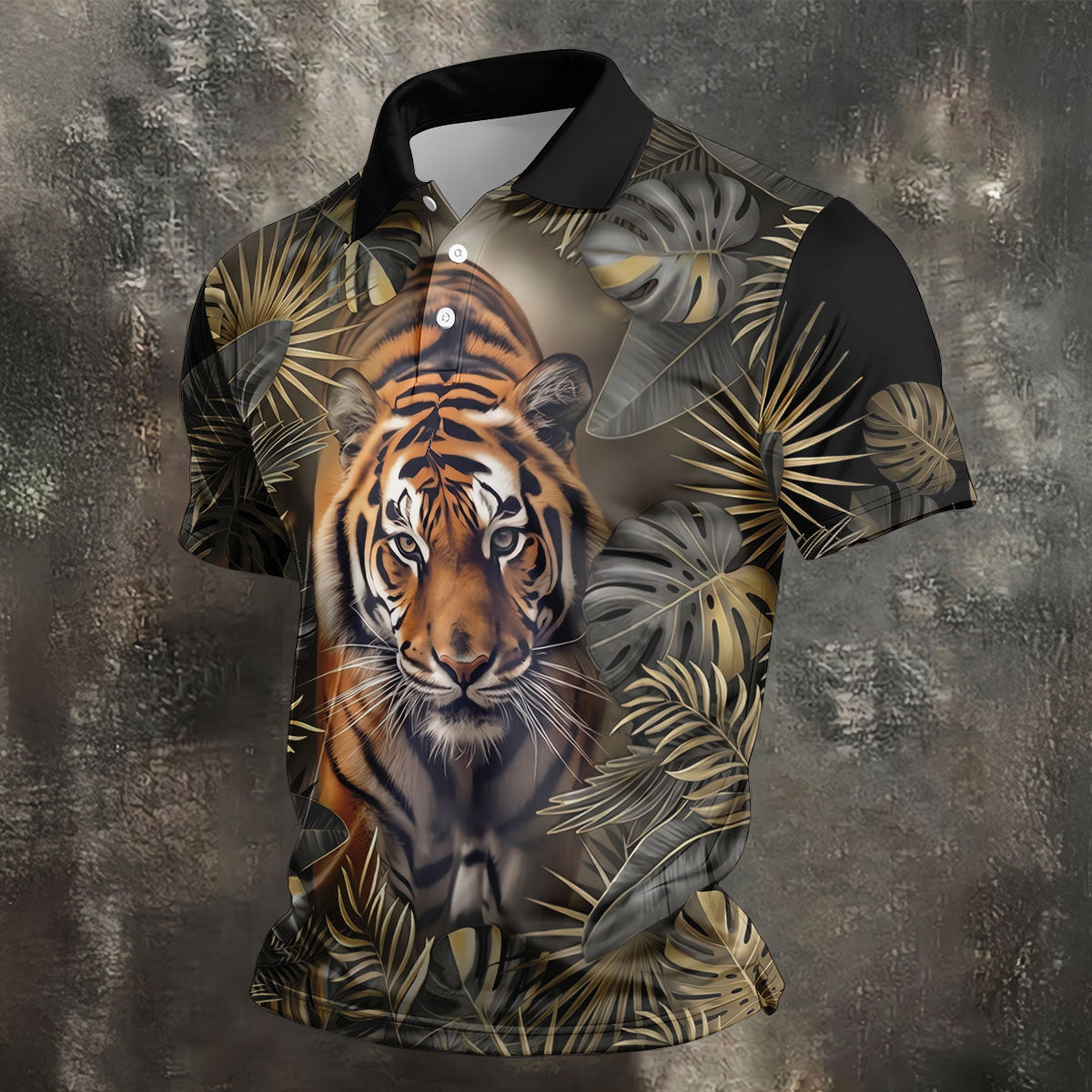 Majestic Tiger Tropical Golf Polo Shirt, Men's Golf Shirt, Golf Polo Shirts For Men