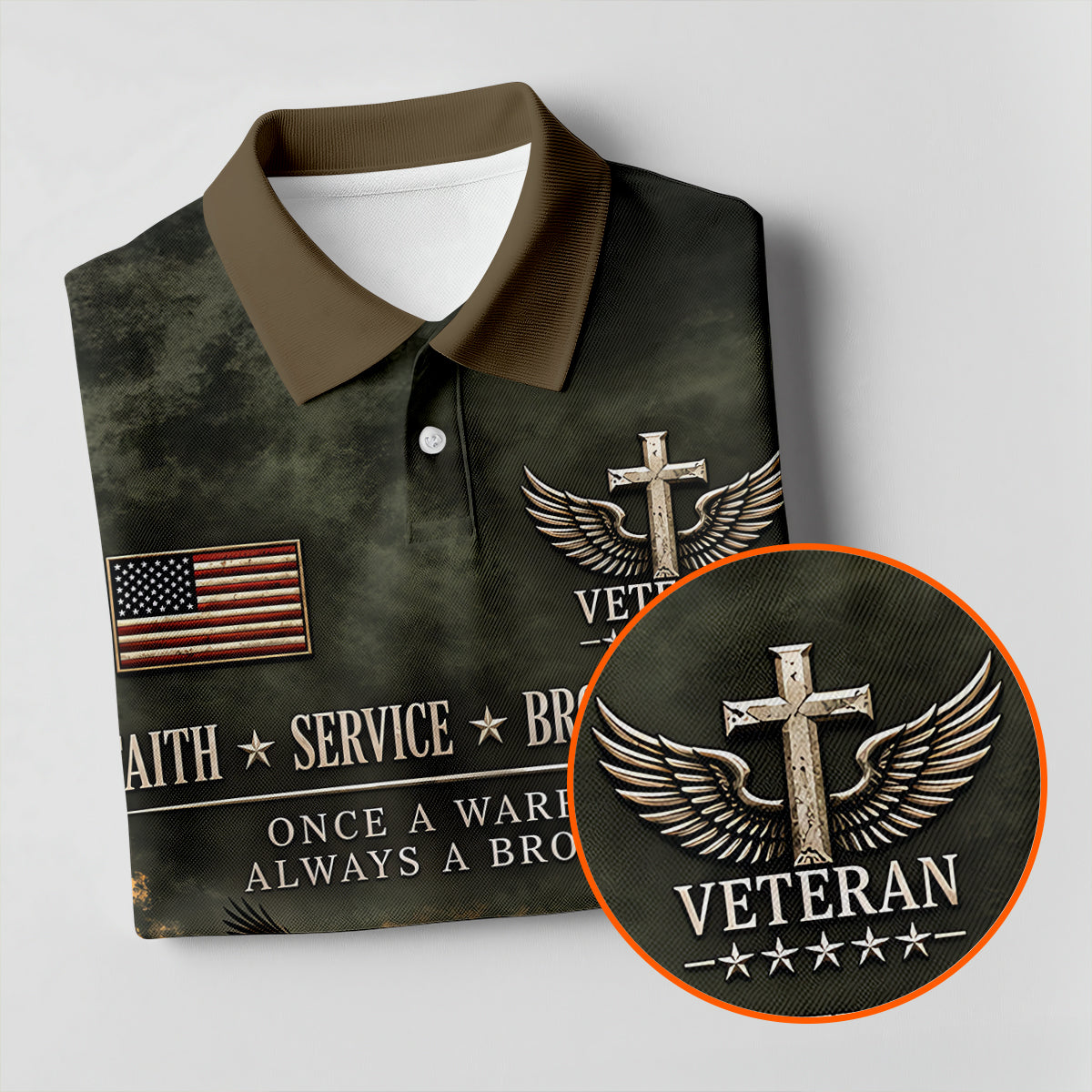 Veterans Day Praying Soldier Cross Polo Shirt, Polo Shirts For Men, Mens Golf Shirts