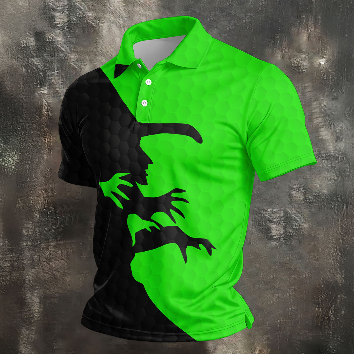 T-Rex Silhouette Halloween Golf Polo Shirt, Mens Golf Apparel, Hawaiian Golf Shirt