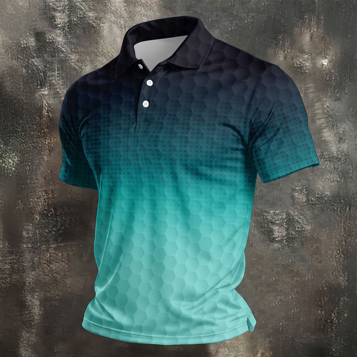 Turquoise Gradient Golf Ball Pattern Hawaiian Golf Shirt, Golf Shirts For Men