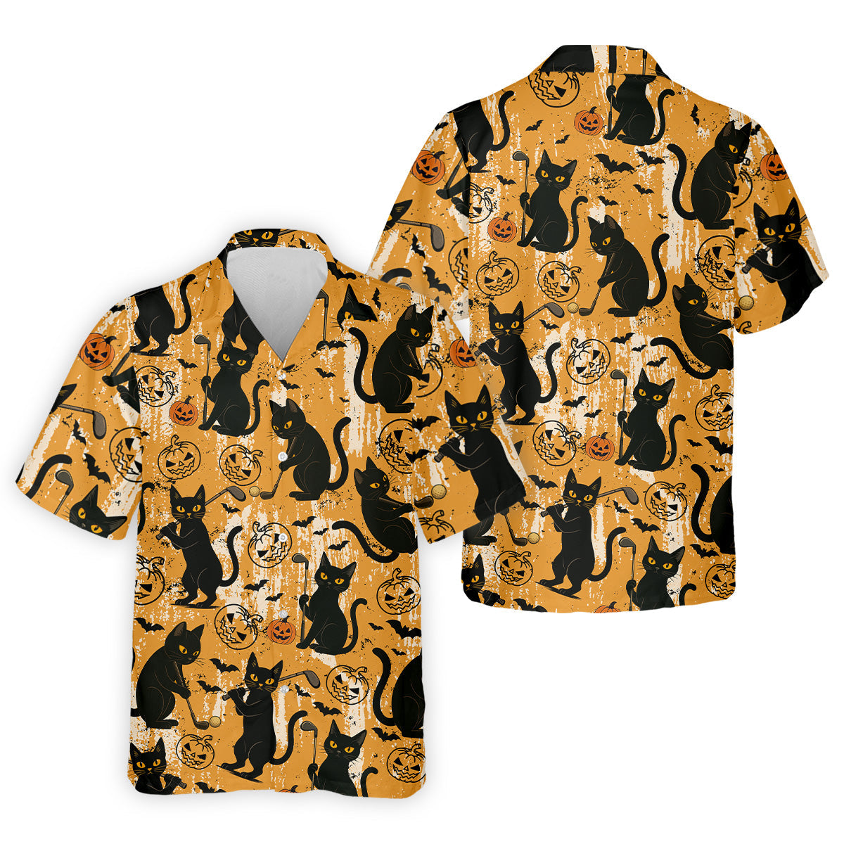 Funny Black Cat Men's Golf Polo ShirtHalloween Golf Shirt, Halloween Polo ShirtGolf Gift For Him