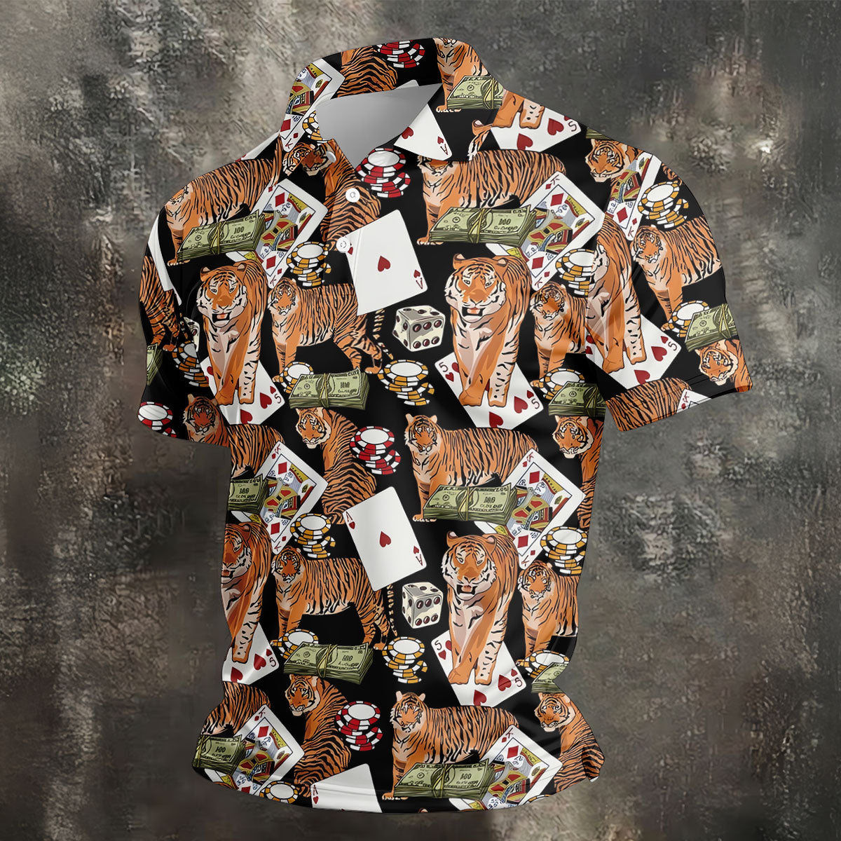 Money Tiger Poker Dice Chips And Cards Hawaiian Golf Shirt, Men's Funny Golf Shirts
