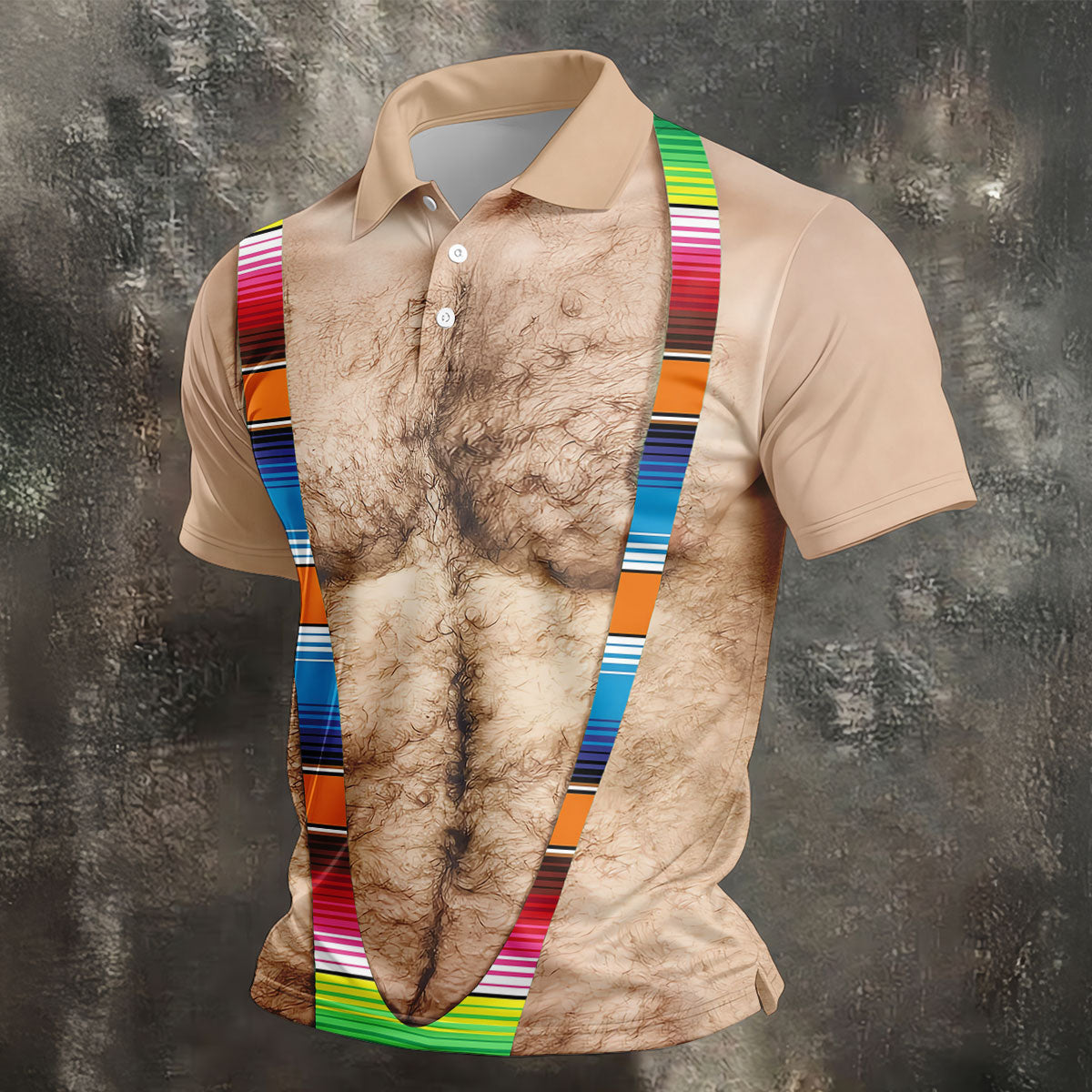 Hairy Body Serape Pattern Funny Cinco De Mayo Golf Tops For Men, Golf Shirts For Men