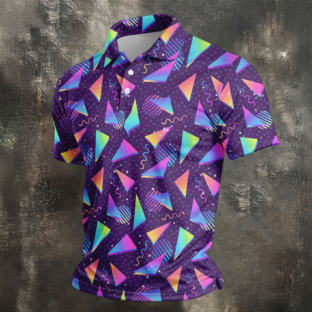 Retro Memphis Geometric Pattern Golf Polo Shirt, Men's Golf Shirt, Golf Apparel For Men
