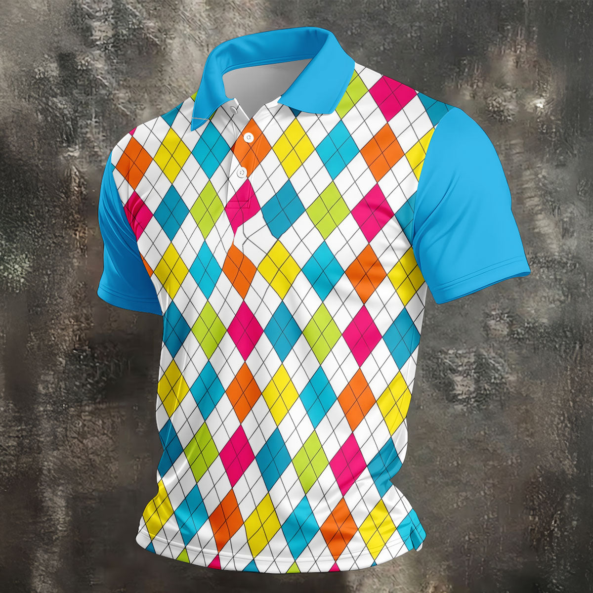 Retro Argyle Diamond Checkered Golf Shirt, Mens Golf Polo, Printed Golf Shirts