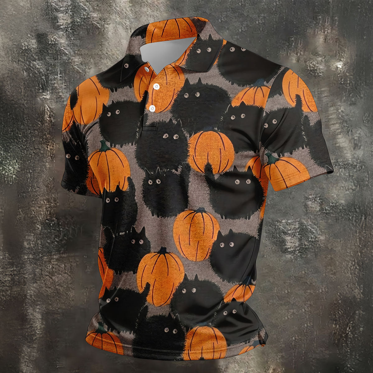 Black Cat Pumpkin Halloween Golf Polo Shirt, Mens Golf Apparel, Golf Shirts For Men