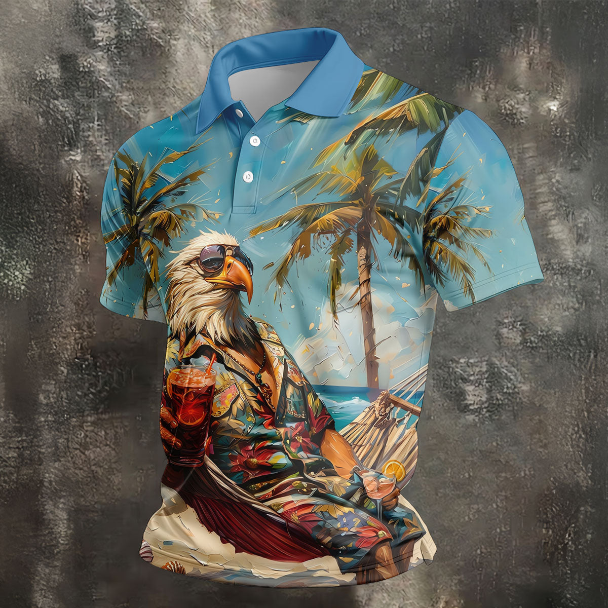 Cool Bald Eagle Tropical Vacation Hawaiian Golf Shirt, Vibrant Color Golf Shirts For Men