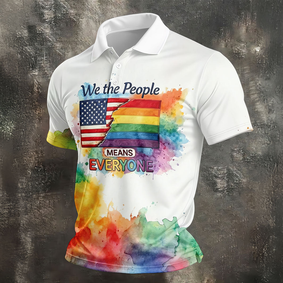 We The People Means Everyone Water Color Print Golf Shirt, LGBTQ Month Polo Shirts For Men