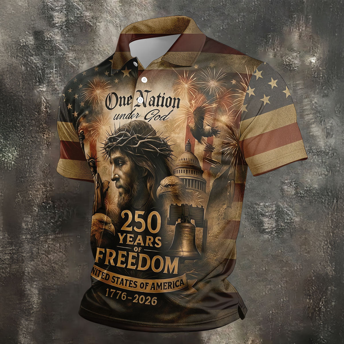 One Nation Under God America 250 Golf Polo Shirt, Hawaiian Golf Shirt, Golf Polo Shirts For Men