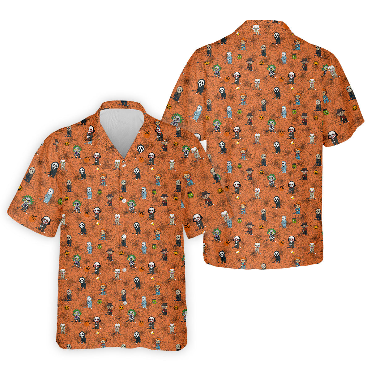 Funny Horror Character Orange Golf Polo Shirt, Horror Movie Shirt, Halloween Golf Shirt, Fun Golf Polos For Men