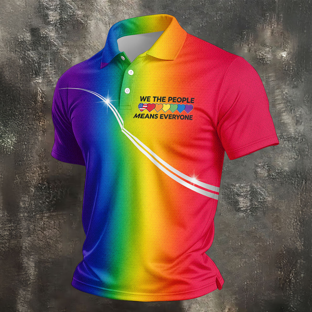We The People Means Everyone LGBT Rainbow Gradient Golf Tops For Men, Pride Month Golf Shirts For Men