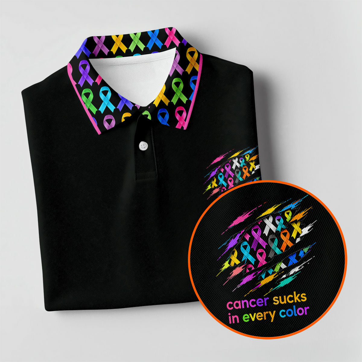 Cancer Sucks In Every Color Awareness Ribbon Golf Polo Shirt, Women's Golf Polo