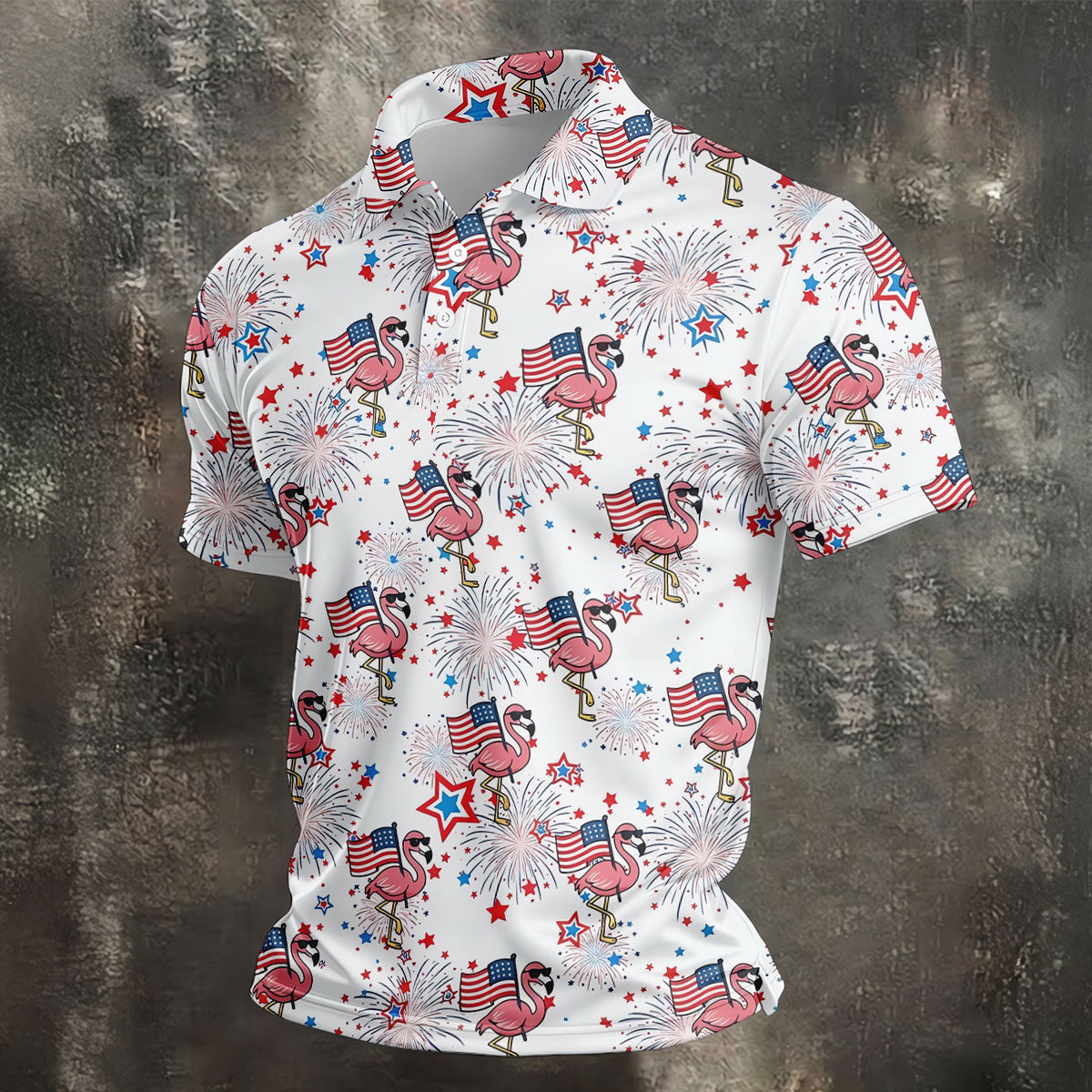 Patriotic Flamingo American Flag Polo Shirt, Mens Golf Polo, Golf Shirts For Men