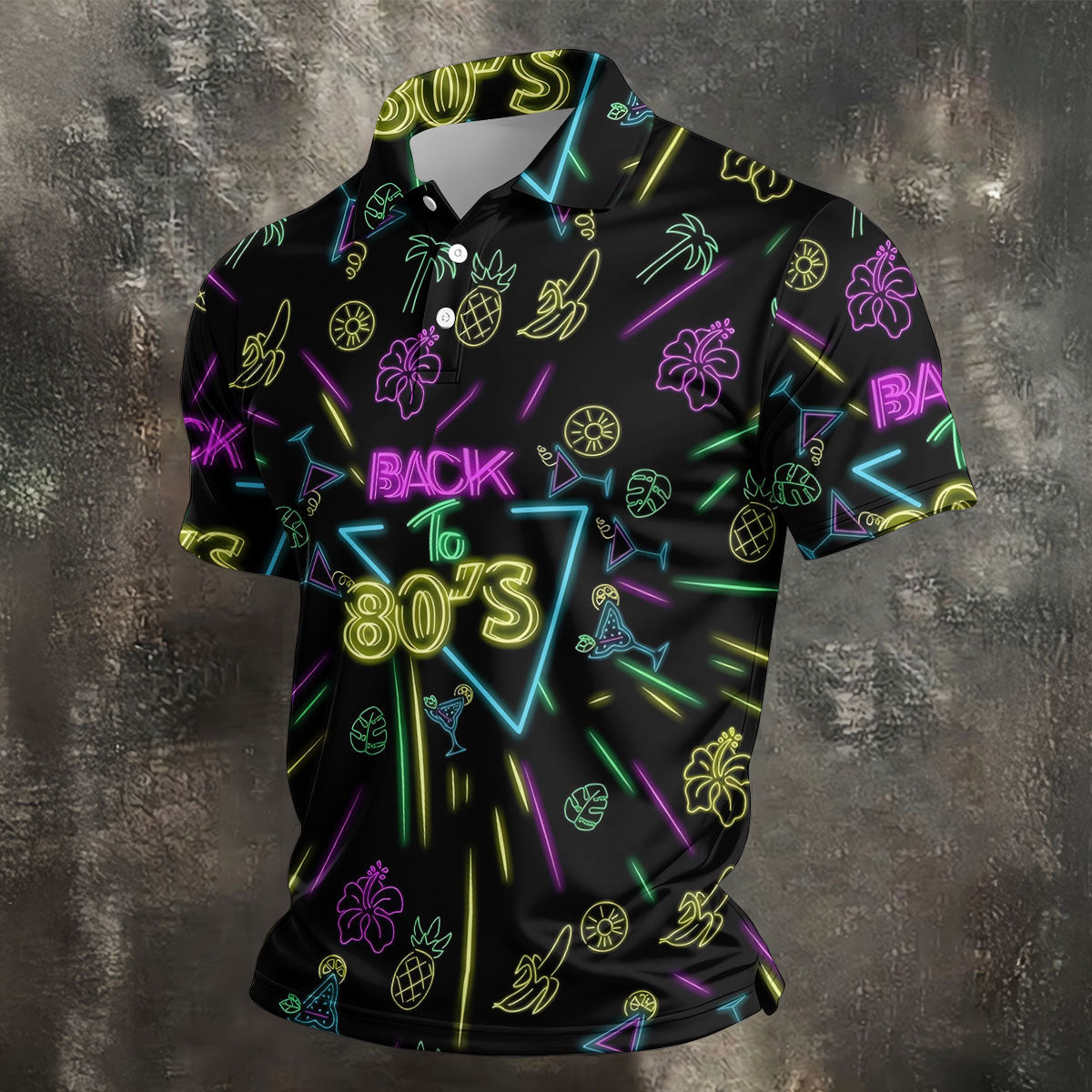 Back To 80's Neon Pattern Hawaiian Golf Shirt, Tropical Vibe Men's Funny Golf Shirts