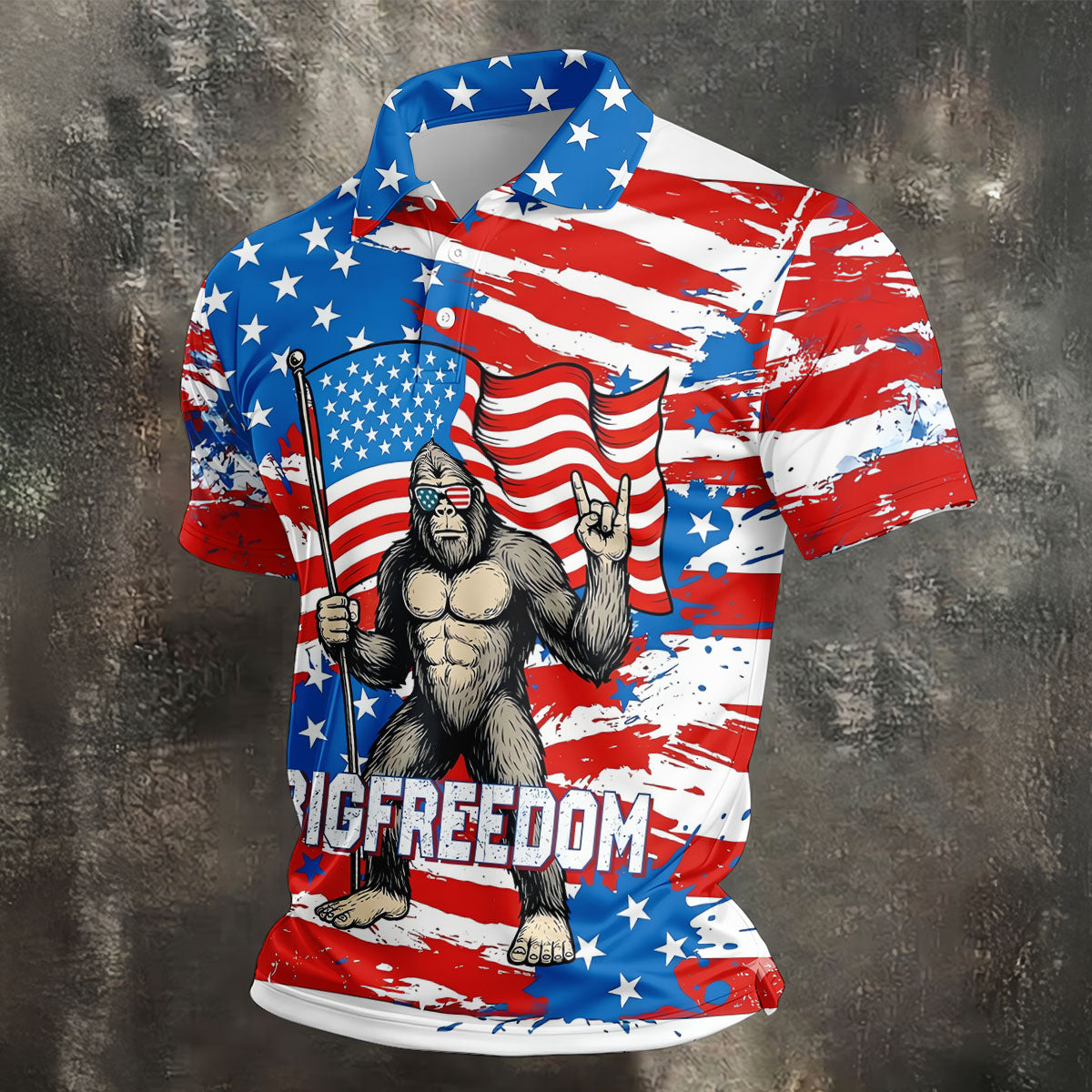 Bigfreedom Red White Blue Patriotic Bigfoot 4th Of July Golf Shirt, 250 Years Golf Shirts For Men