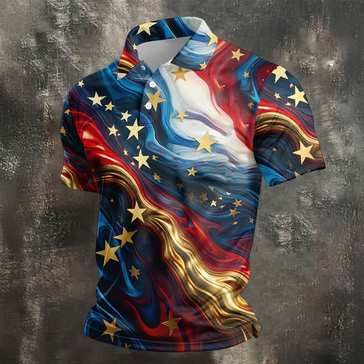 Abstract American Flag Stars Golf Polo Shirt, Mens Golf Shirts, Hawaiian Golf Shirt