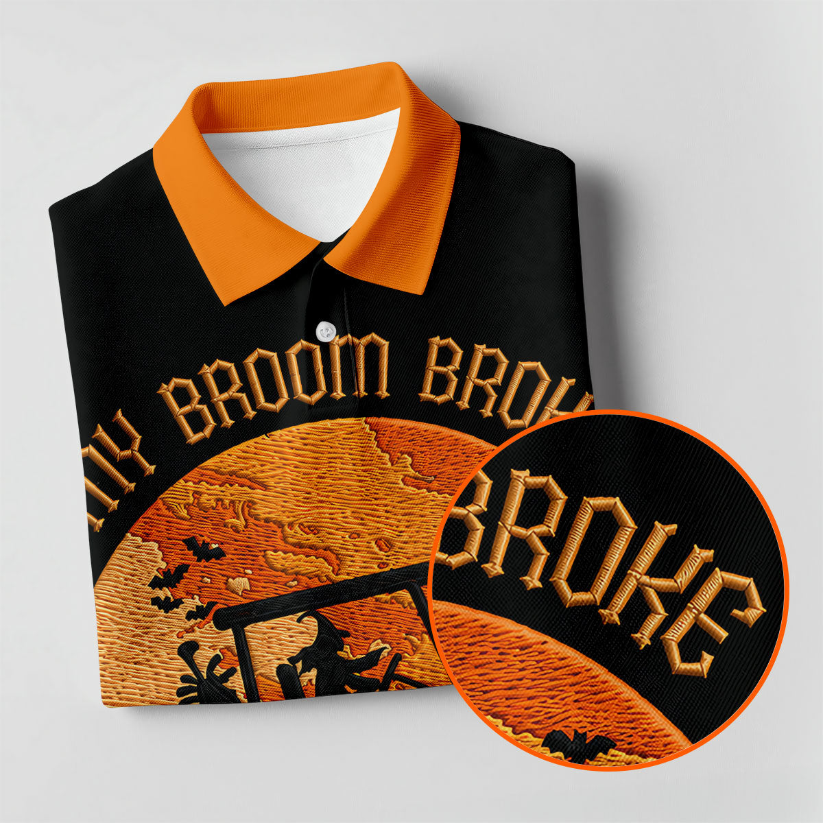 Broom Broke Now I Drive Golf Cart Halloween Polo Shirt, Mens Golf Polo, Mens Polo Shirts