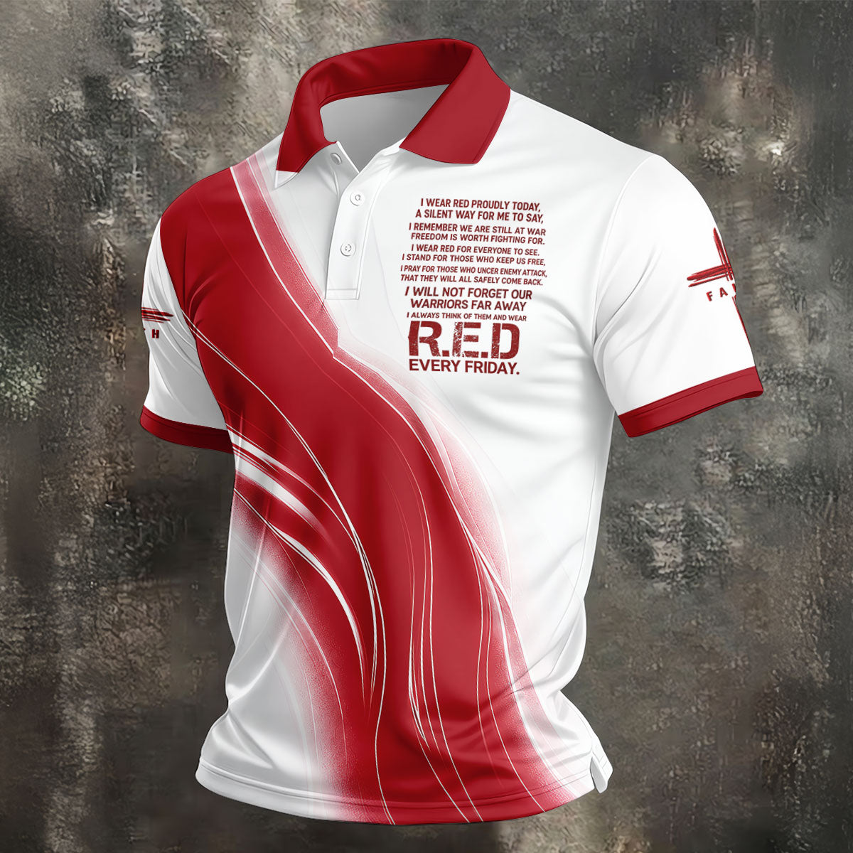 Red Friday Faith Cross Red White Gradient Patriotic Golf Shirt, 250 Years Polo Shirts For Men