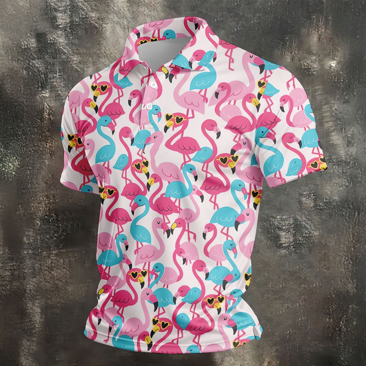 Funny Pink Flamingo Pattern Polo Golf Shirt, Mens Golf Polo, Golf Shirts For Men