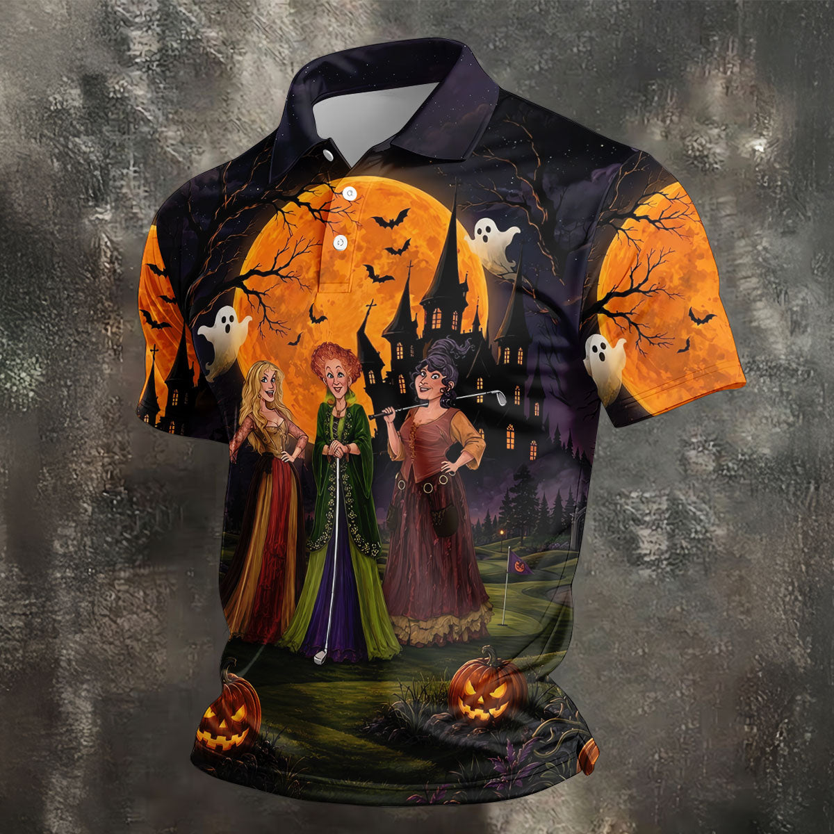 Three Witches Horror Character Golf Polo Shirt, Halloween Shirt, Golf Shirts For Men