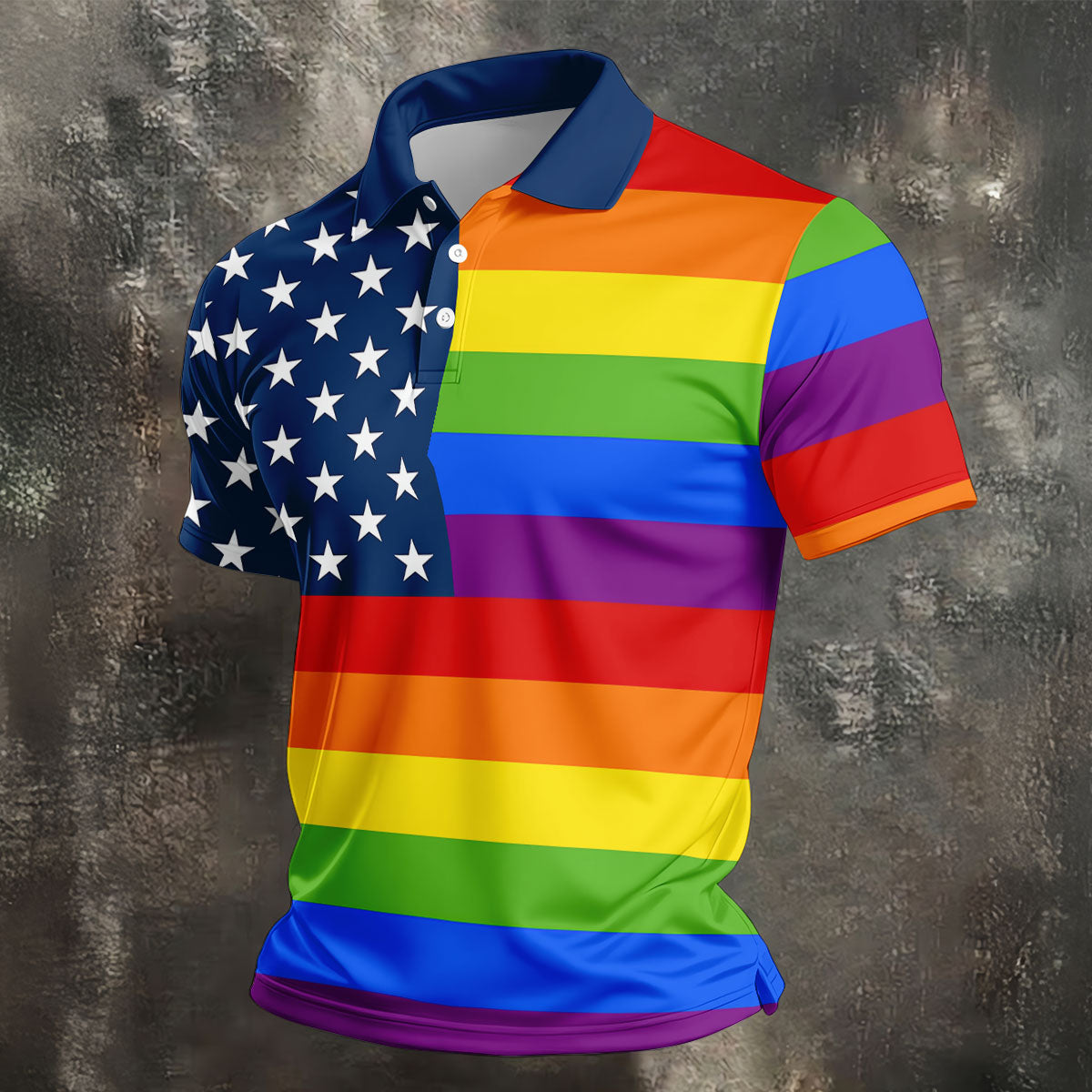 Gay Pride American Flag Golf Tops For Men, Pride Month Golf Shirts For Men