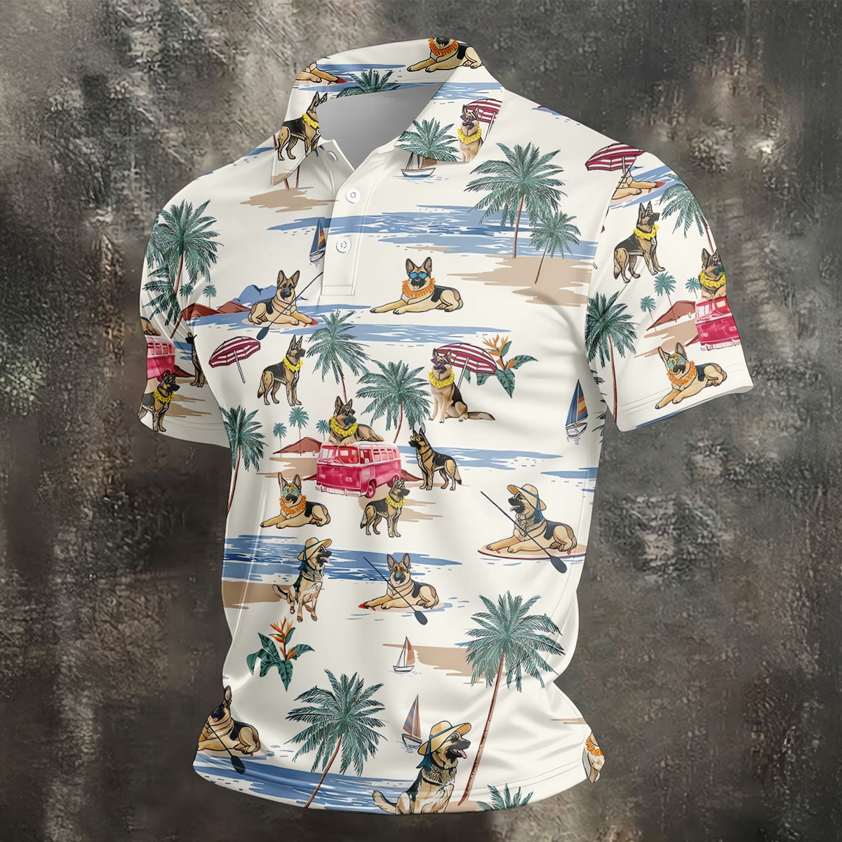 German Shepherd Beach Vacation Golf Polo Shirt, Mens Golf Polo, Golf Apparel For Men