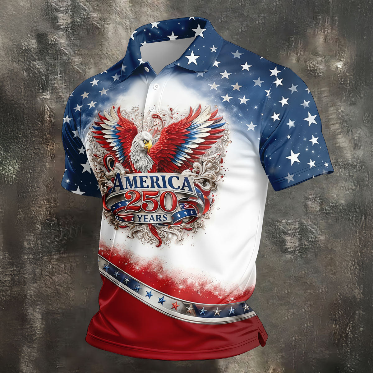 Bald Eagle Red White Blue Patriotic Stars 4th Of July Golf Shirt, 250 Years Golf Shirts For Men