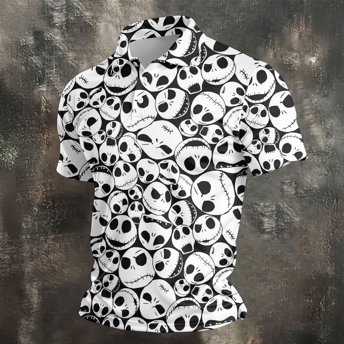 Horror Character Skull Face All Over Golf Polo Shirt, Golf Apparel For Men, Mens Polo Shirts