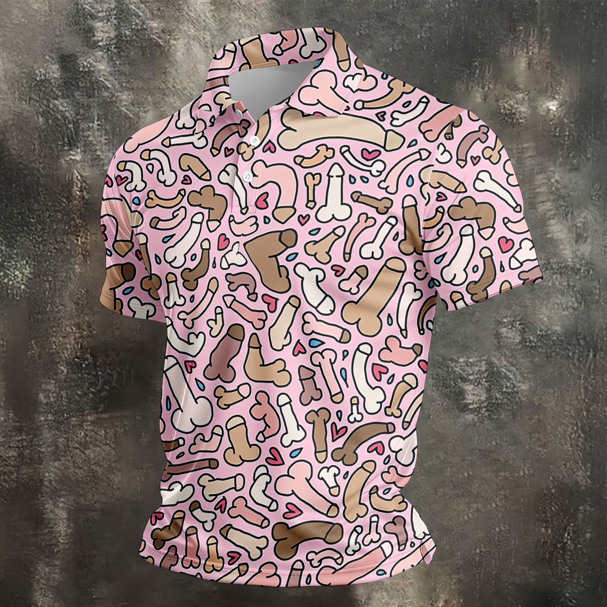 Funny Adult Doodle Pink Pattern Polo Shirt, Mens Golf Polo, Golf Shirts For Men
