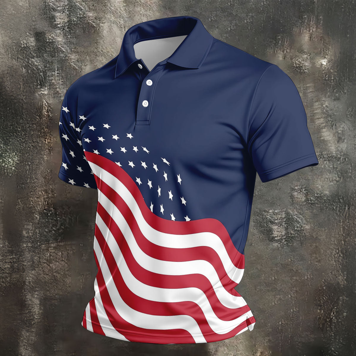 Red White Blue Wavy Stripes And Stars 4th Of July Patriotic Golf Shirt, 250 Years Golf Shirts For Men