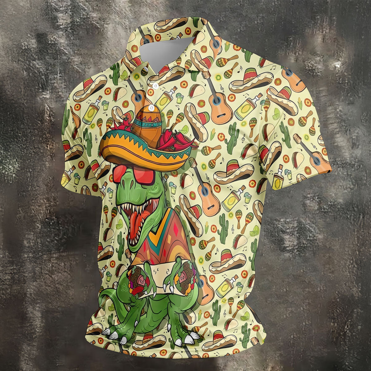 Mexican T-Rex Cinco De Mayo Celebration Funny Golf Shirt, Vibrant Color Golf Shirts For Men