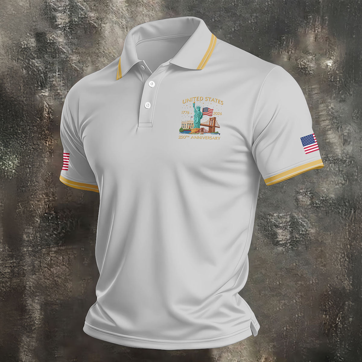 American Symbols Grey Patriotic Golf Shirt, US 250 Years 4th Of July Golf Shirts For Men