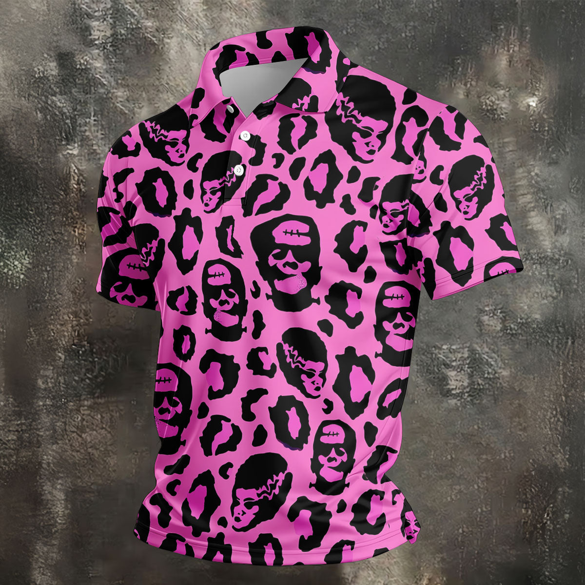 Leopard Print Horror Character Halloween Golf Polo Shirt, Golf Apparel, Mens Golf Shirt