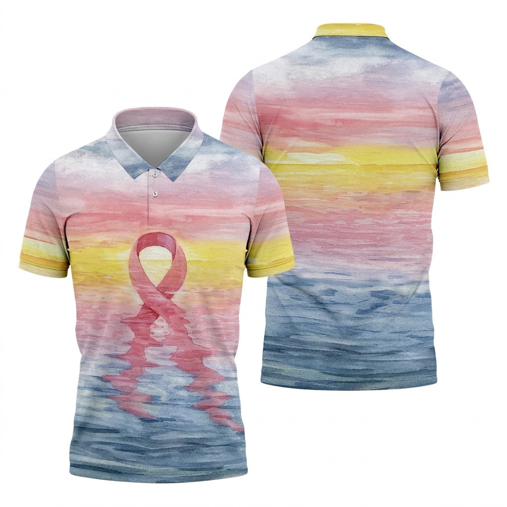 Pink Ribbon Breast Cancer Men's Polo ShirtBreast Cancer Awareness Shirt, Men Golf Shirt, Golf Gift For Him