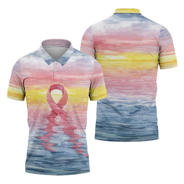 Pink Ribbon Breast Cancer Men's Polo ShirtBreast Cancer Awareness Shirt, Men Golf Shirt, Golf Gift For Him