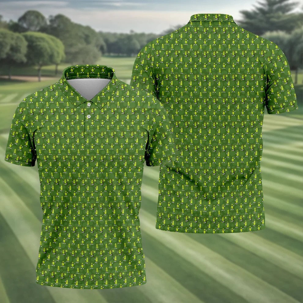 Funny Hole In One Pickle Golf Pattern Polo Shirt, Golf Shirts For Men, Mens Golf Apparel