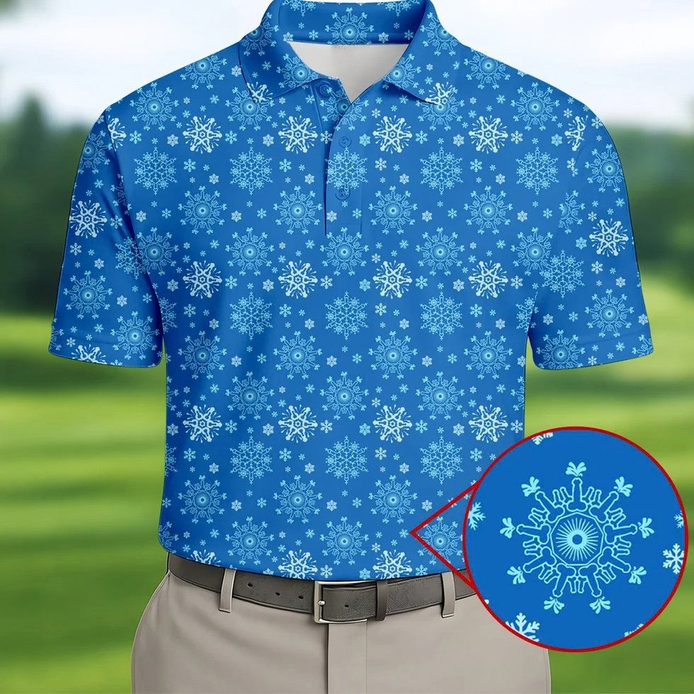 Dirty Funny Adult Humor Snowflakes Blue Golf Shirt, Fun Men's Golf Polos, Christmas Golf Shirt, Polo Shirts For Men