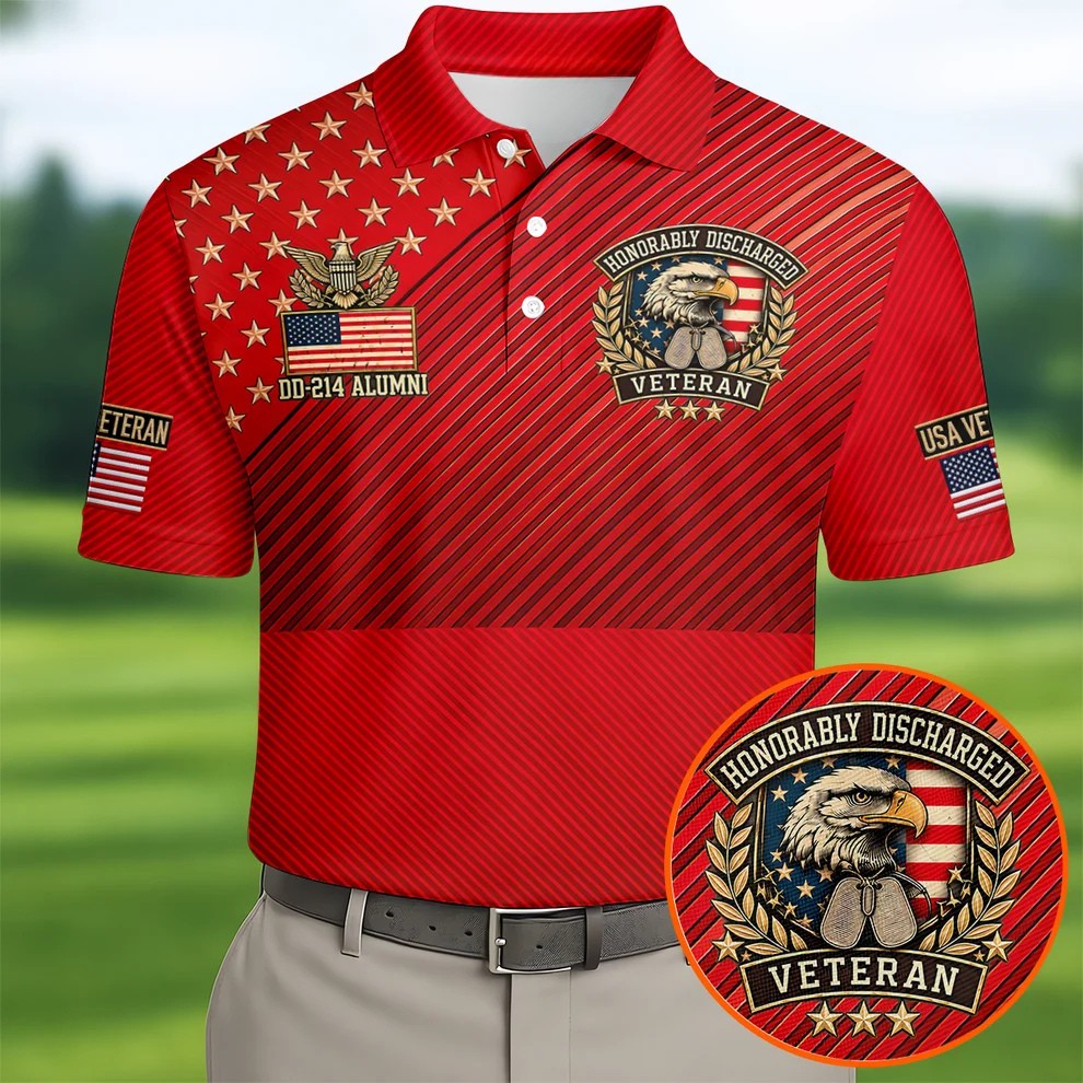 Veterans Day USA Eagle Emblem Polo Shirt, Golf Shirts For Men, Mens Golf Polo