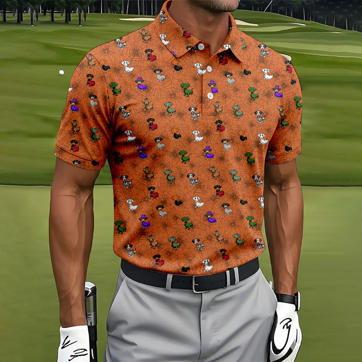 Costume Dogs Spider Web Halloween Golf Polo Shirt, Dog Lover Shirt, Golf Shirts For Men