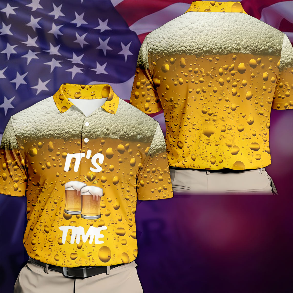It's Time Golf And Beer Men's Funny Golf Shirts, Hawaiian Golf Shirt, Polo Shirts For Men