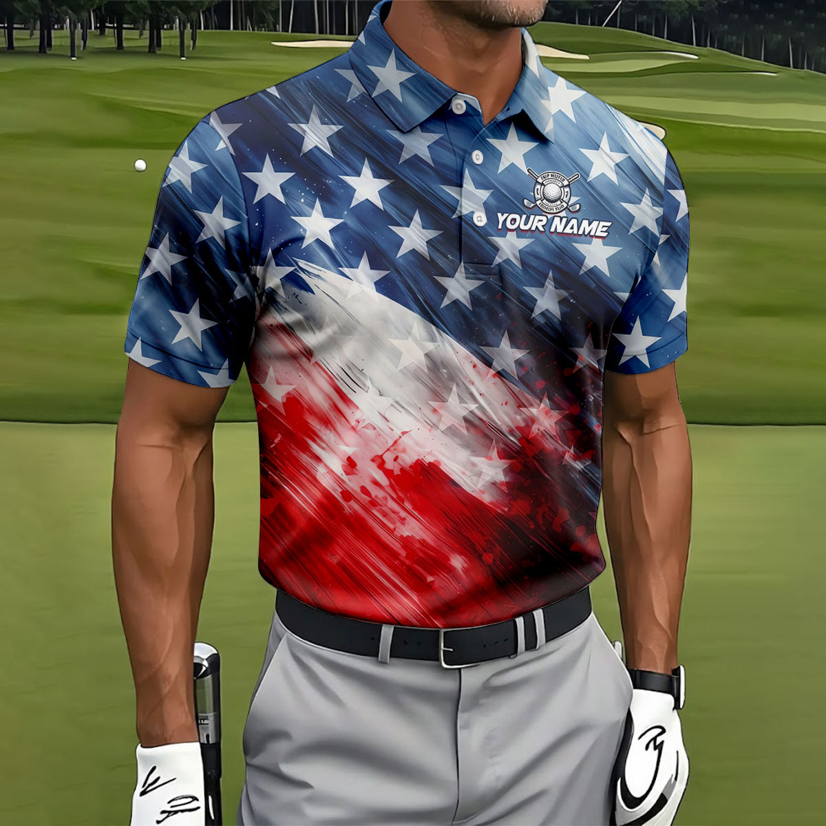 Red White Blue Gradient Art 4th Of July Patriotic Golf Shirt, 250 Years Golf Shirts For Men