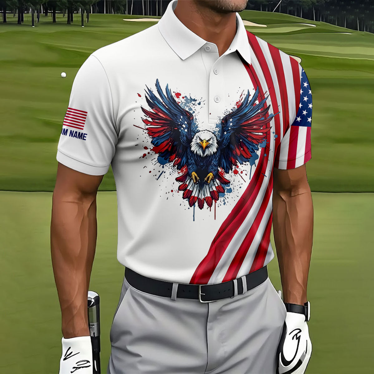 God Bless America 250 Years US Flag Golf Shirt, Patriotic 4th Of July Golf Shirts For Men
