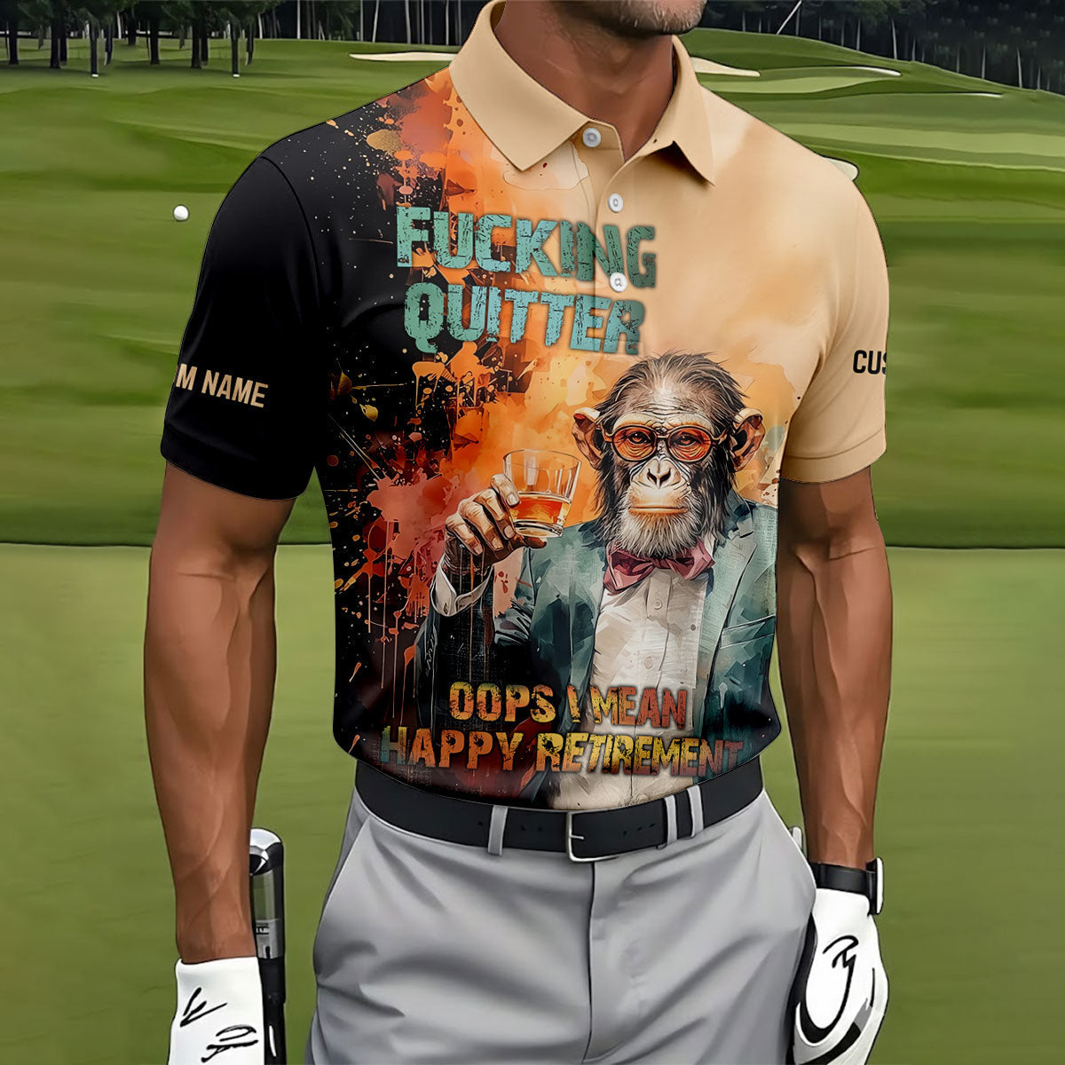 Funny Monkey Happy Retirement Golf Polo Shirt, Golf Polo Shirts For Men, Printed Golf Shirts